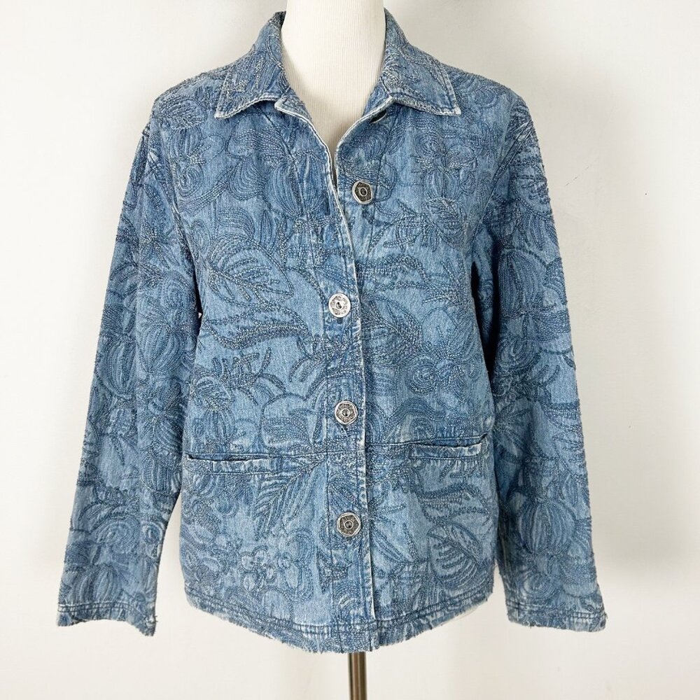 Women's Stitched Floral Denim Jacket Spring Lightweight Size Medium